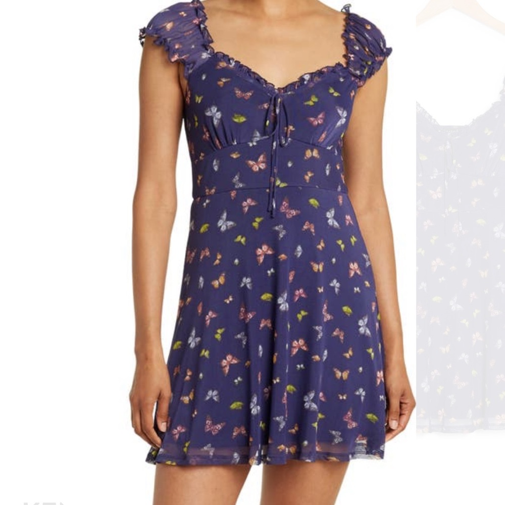 Sweetheart beck puff sleeve butterfly print milkmaid dress